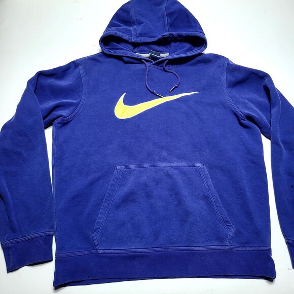 VTG Nike Hoodie Sweatshirt Blue Neon Green Center Swoosh Men's Medium - Picture 1 of 9